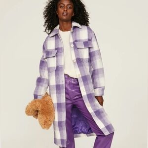 Apparis Anthropologie Plaid Purple Graham Jacket Sz XL
